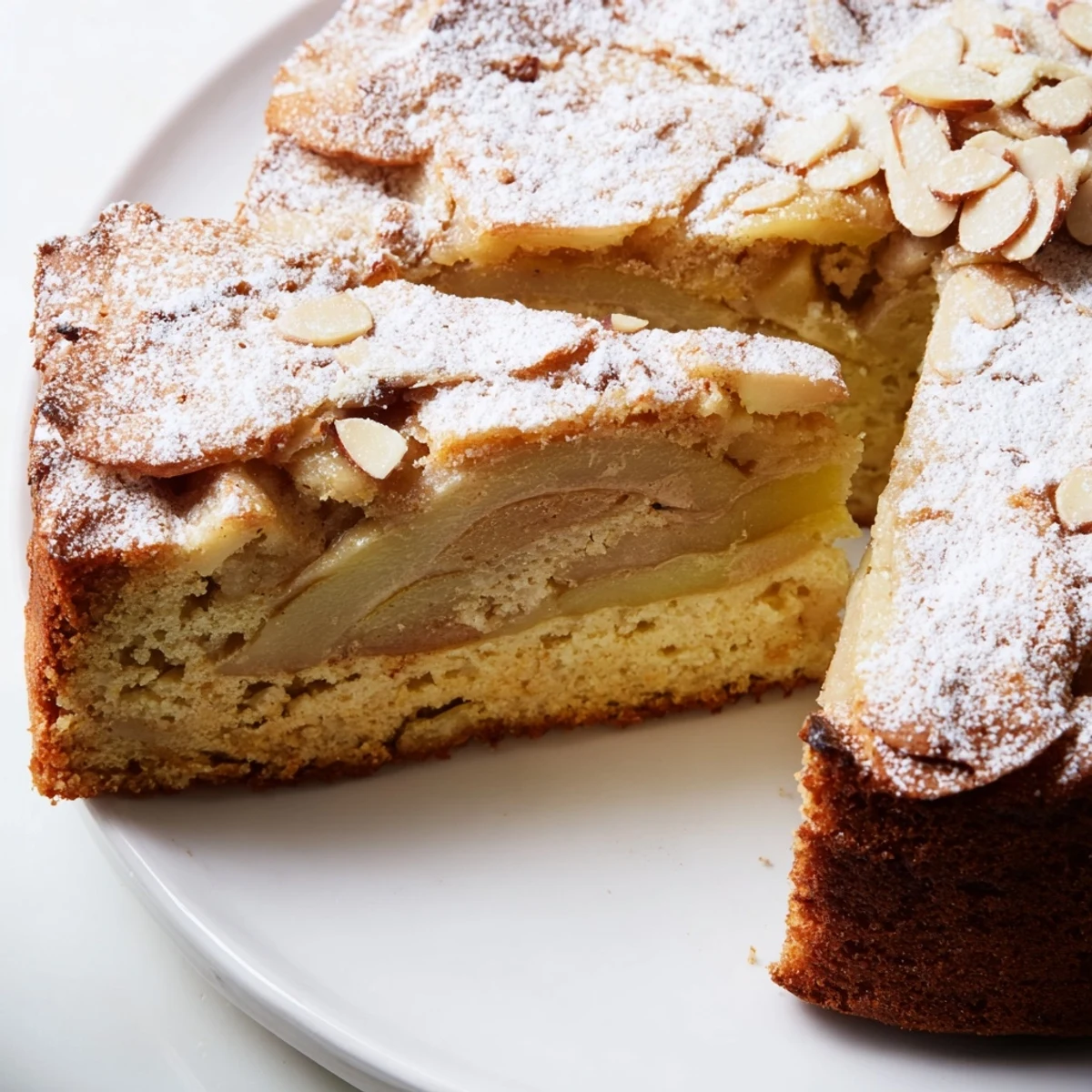 Saftiger, klassischer deutscher Apfelkuchen mit Zimt und frischen Apfelscheiben.